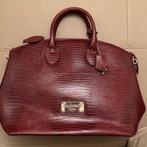 Valentino By Mario Valentino Burgundy Textured Crossbody Bag - Genuine Leather -